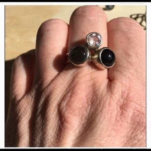 Sterling silver onyx, quartz, topaz ring size 9